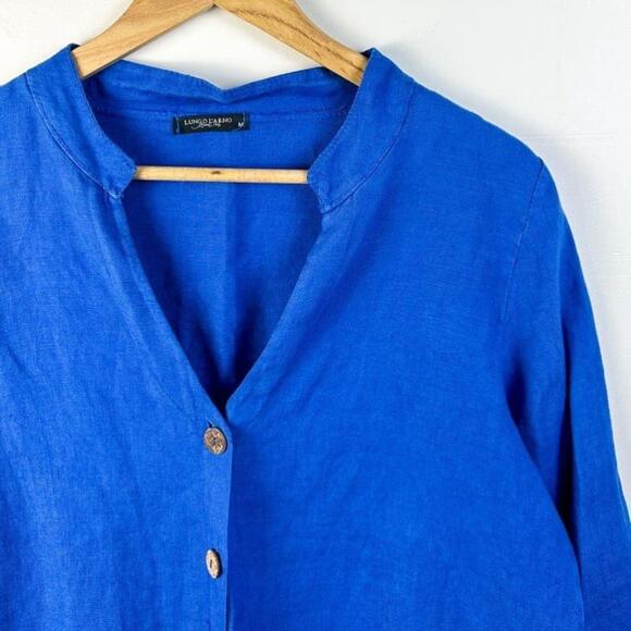 Linen tunic style button down top | Lungo L’Arno - made in Italy || M | Blue - Picture 3 of 5